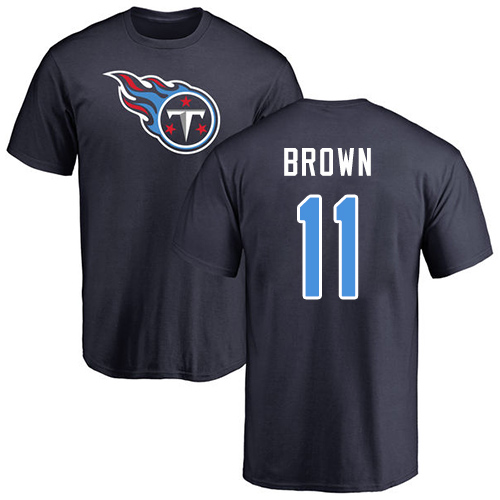 Tennessee Titans Men Navy Blue A.J. Brown Name and Number Logo NFL Football #11 T Shirt->women nfl jersey->Women Jersey
